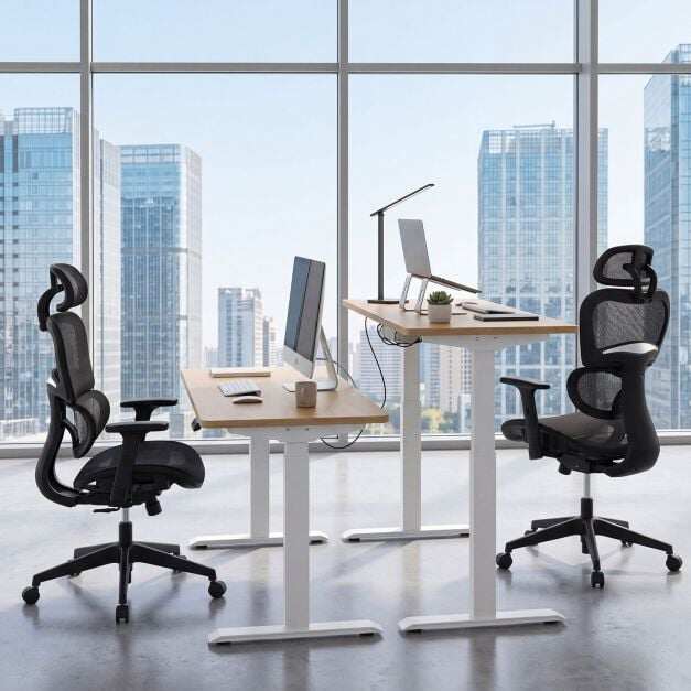 Ergonoomiline kontoritool võrgust, reguleeritavate käetugede ja peatoega lauatool, must