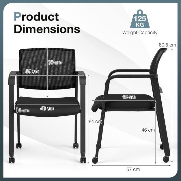 Set of 4 Stackable Conference Room Chairs with Wheels for Home Office-Black Set of 4 Stackable Conference Room Chairs with Wheels for Home Office-Black