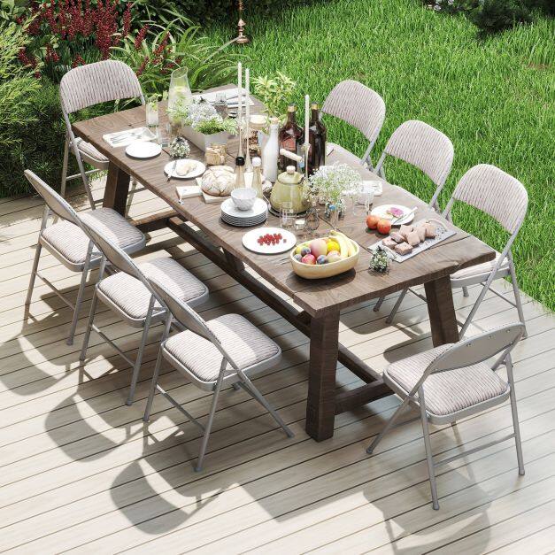 Set of 6 Folding Padded Party PVC Leather Stackable Chairs-Beige Set of 6 Folding Padded Party PVC Leather Stackable Chairs-Beige