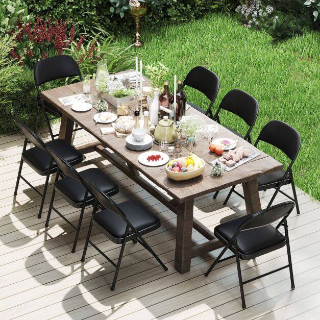 Set of 6 Folding Padded Party PVC Leather Stackable Chairs-Black Set of 6 Folding Padded Party PVC Leather Stackable Chairs-Black