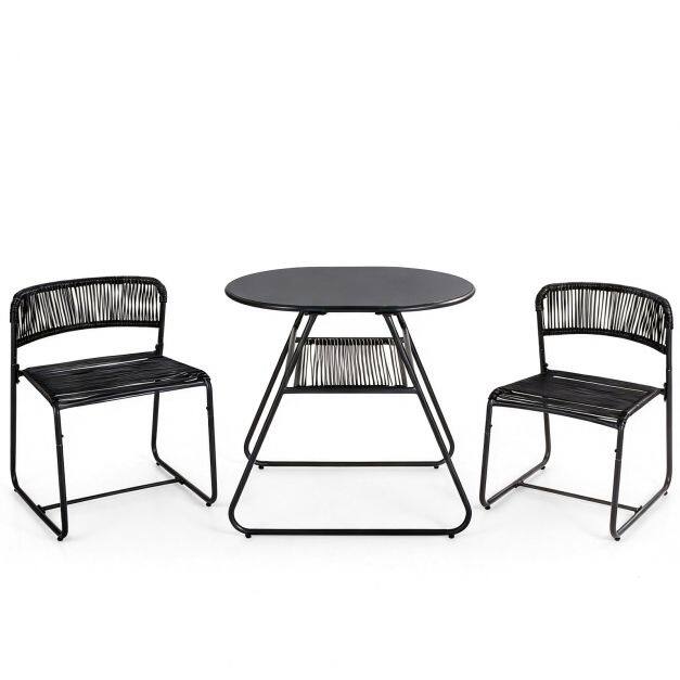 3-Piece Patio Bistro Set with Solid Metal Frame for Porch-Black