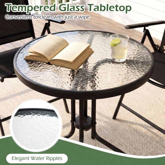 3 Piece Patio Bistro Set with Tempered Glass Coffee Table and Heavy Duty Metal Frame-Black