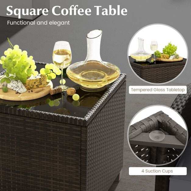 5-Piece Patio Rattan Furniture Set with Ottomans and Coffee Table for Backyard-Grey 5-Piece Patio Rattan Furniture Set with Ottomans and Coffee Table for Backyard-Grey