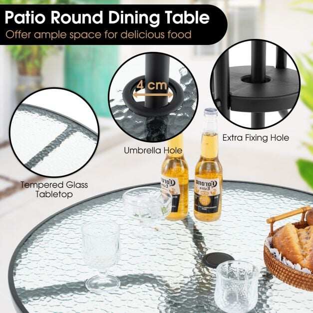 6 Piece Outdoor Dining Set with Detachable Umbrella for Poolside-Black 6 Piece Outdoor Dining Set with Detachable Umbrella for Poolside-Black