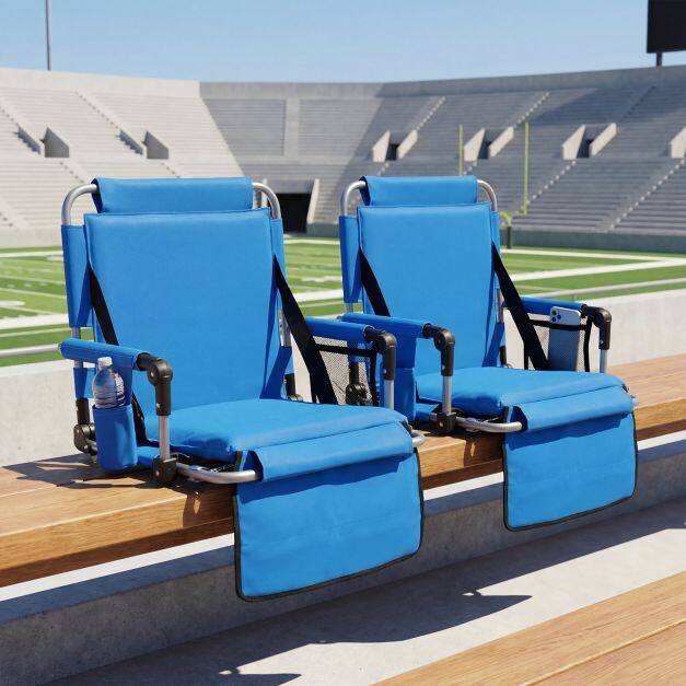 Stadium Seat Foldable Outdoor Floor Chair with Backrest & Armrests Padded Seat Cushion Blue