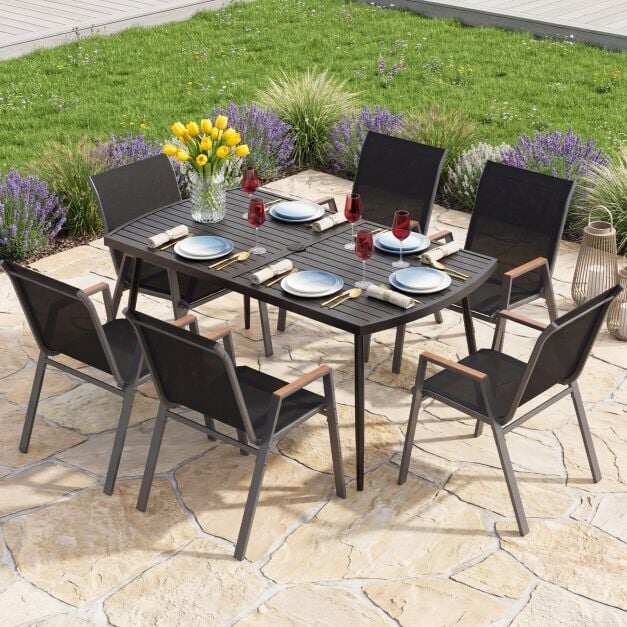 Aialaud 160 x 90 cm, õues kasutamiseks mõeldud söögilaud 6 inimesele, metallist rõdulaud 4 cm päikesevarjuauguga