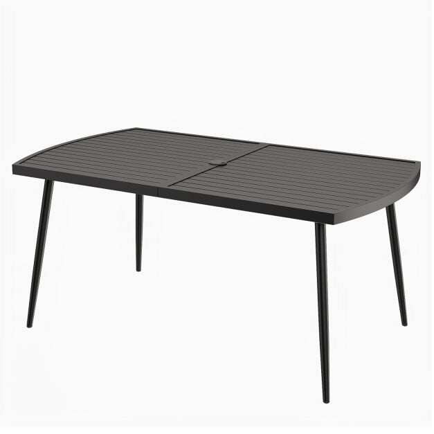 Aialaud 160 x 90 cm, õues kasutamiseks mõeldud söögilaud 6 inimesele, metallist rõdulaud 4 cm päikesevarjuauguga