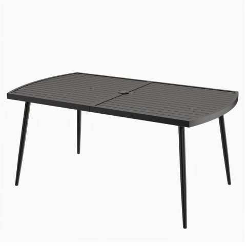 Aialaud 160 x 90 cm, õues kasutamiseks mõeldud söögilaud 6 inimesele, metallist rõdulaud 4 cm päikesevarjuauguga