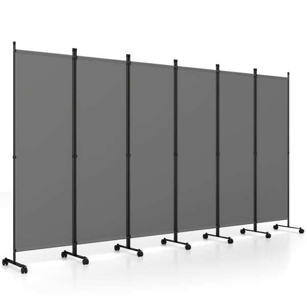 Room Divider 6-Panel Folding Privacy Screen with Lockable Rolling Wheels-Grey Room Divider 6-Panel Folding Privacy Screen with Lockable Rolling Wheels-Grey