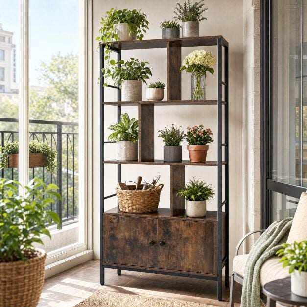 Industrial Tall Bookshelf with 3-Tier Shelves and 2-Door Cabinet for Living Room-Brown + Black Industrial Tall Bookshelf with 3-Tier Shelves and 2-Door Cabinet for Living Room-Brown + Black