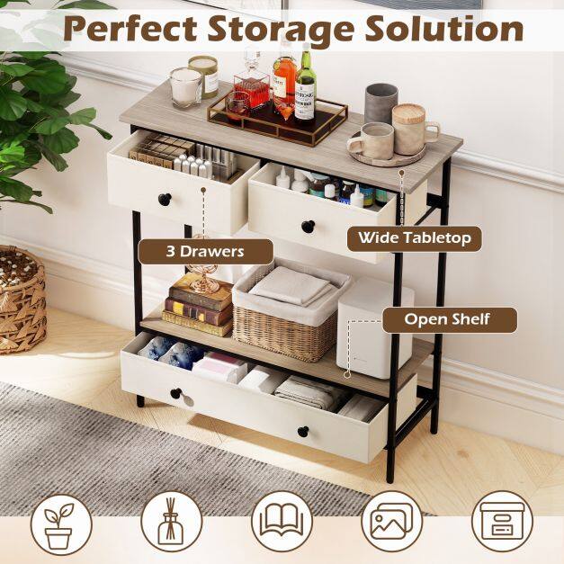 Console Table with Drawers Industrial Entryway Table with Open Storage Shelf-Grey
