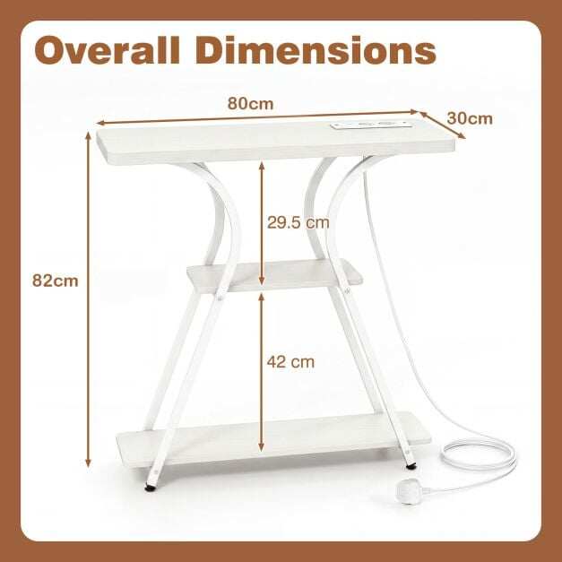 Console Table with LED Lights Power Outlets and Storage Shelves for Entryway-White Console Table with LED Lights Power Outlets and Storage Shelves for Entryway-White
