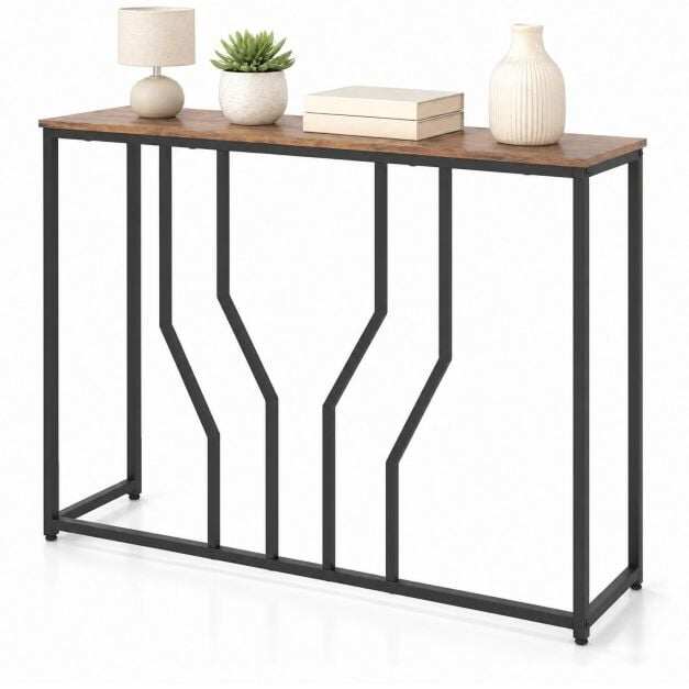 Kitsas metallist konsoollaud ümberminekuvastaste seadmetega, 110 x 30 x 80 cm, maalähedane pruun