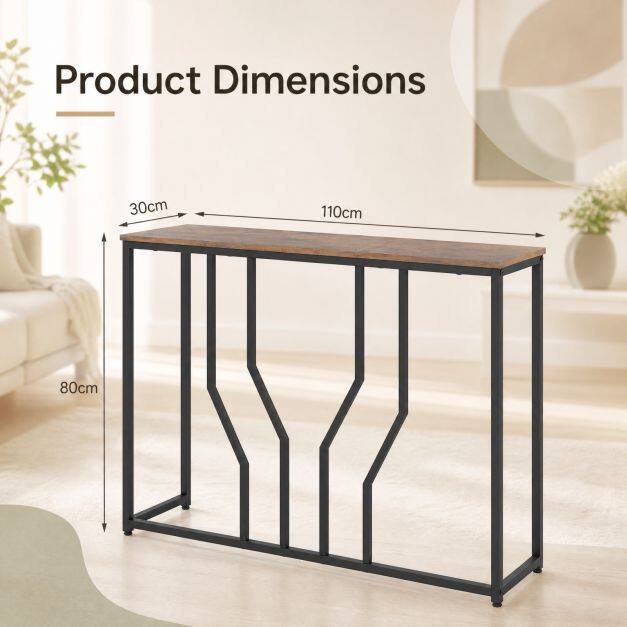 Kitsas metallist konsoollaud ümberminekuvastaste seadmetega, 110 x 30 x 80 cm, maalähedane pruun