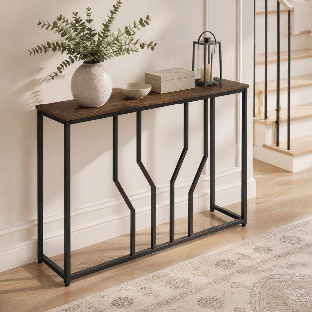 Kitsas metallist konsoollaud ümberminekuvastaste seadmetega, 110 x 30 x 80 cm, maalähedane pruun