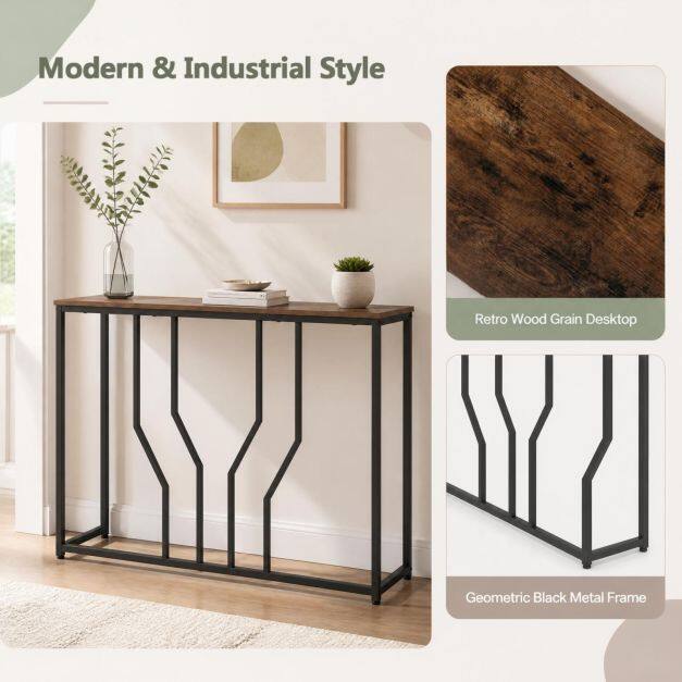 Kitsas metallist konsoollaud ümberminekuvastaste seadmetega, 110 x 30 x 80 cm, maalähedane pruun