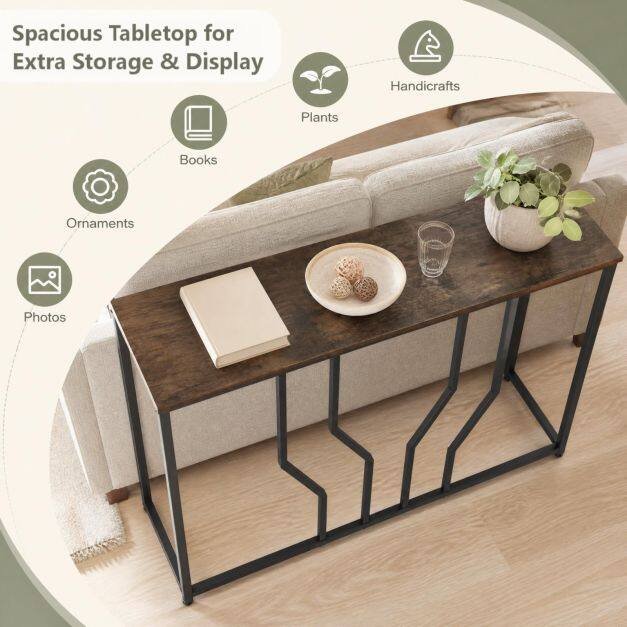 Kitsas metallist konsoollaud ümberminekuvastaste seadmetega, 110 x 30 x 80 cm, maalähedane pruun