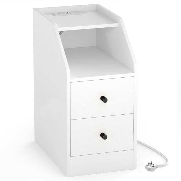 End Table with Charging Station & Storage Drawers for Small Space Living Room Bedroom-White End Table with Charging Station & Storage Drawers for Small Space Living Room Bedroom-White