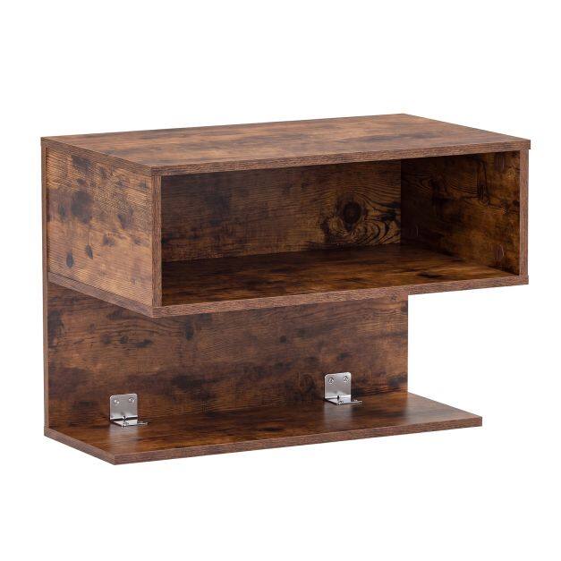 Wall Mounted Bedside Table with Storage Shelves-Rustic Brown Wall Mounted Bedside Table with Storage Shelves-Rustic Brown