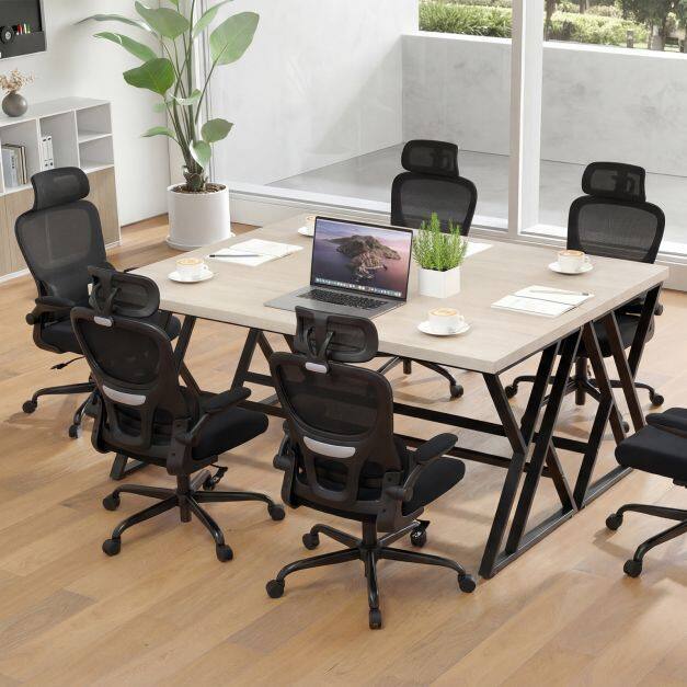 Ergonoomiline kontoritool, kõrge seljatoega võrgust kontoritool nimmetoega, reguleeritava peatoe ja kokkupandavate käetugedega, must