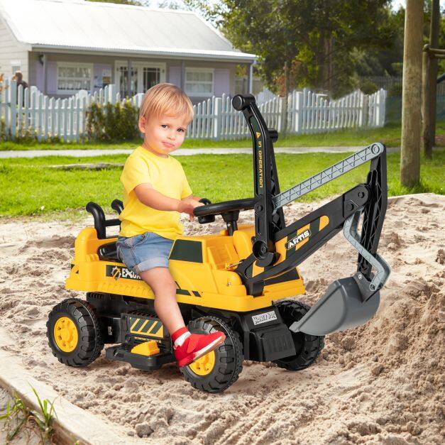 Kids Ride On Excavator with Rotating Seat and Underneath Storage-Yellow