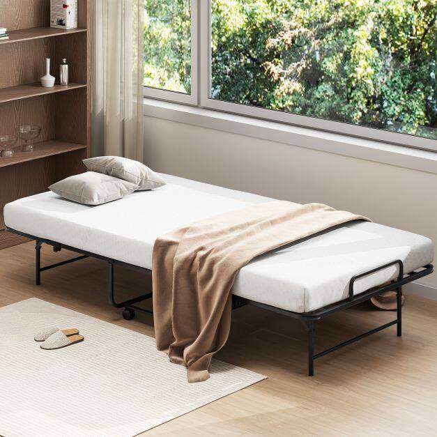 Portable Foldable Guest Bed with Heavy-duty Metal Frame and Mattress