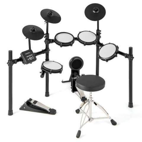 Kokkupandav elektritrummikomplekt 21 cm võrkpadjadega, 24,5 cm taldrikutega, 225 heli ja 30 demoga, metronoomi ja USB MIDI-ga, bassitrummi ja 2 trummikeppiga