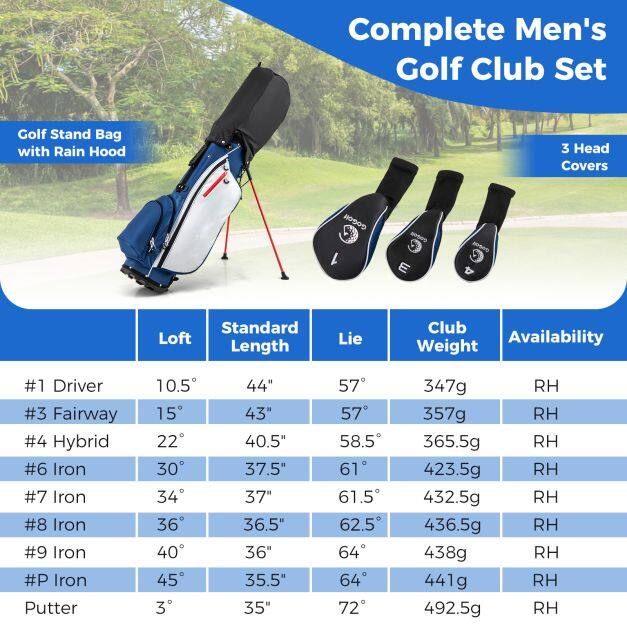 9-osaline algajate golfikeppide komplekt statiivikotiga, ergonoomiline disain, vastupidav metall