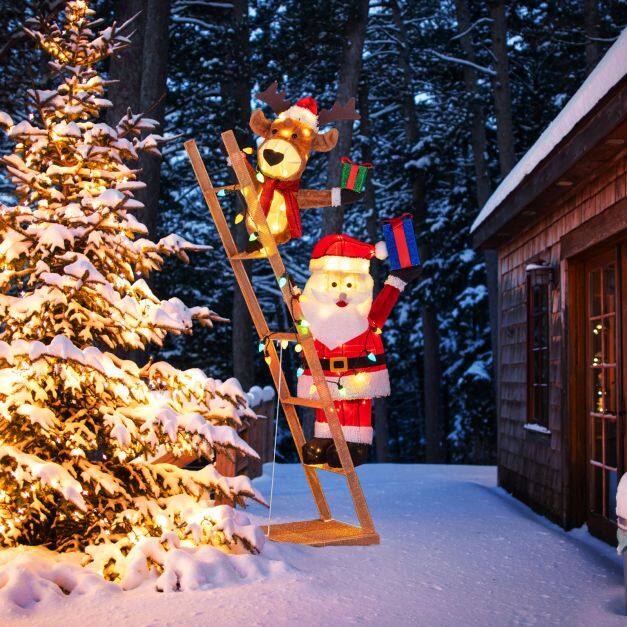 5.5 Feet Lighted Reindeer and Santa Claus on Ladder 3D Pre-Lit Indoor Outdoor 5.5 Feet Lighted Reindeer and Santa Claus on Ladder 3D Pre-Lit Indoor Outdoor