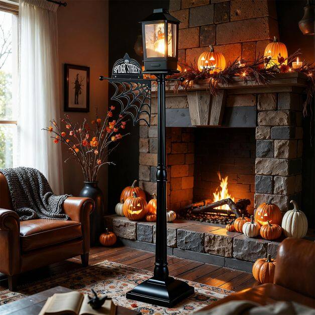 155 cm Halloweeni lambipost, heliaktiveeritud, mustade lumeefektidega - must