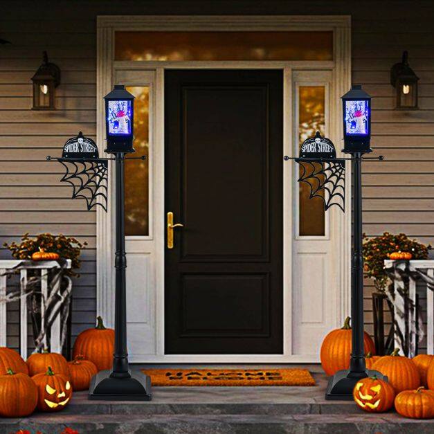 155 cm Halloweeni lambipost, heliaktiveeritud, mustade lumeefektidega - must