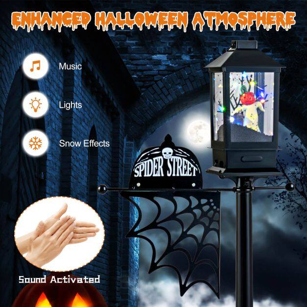 155 cm Halloweeni lambipost, heliaktiveeritud, mustade lumeefektidega - must