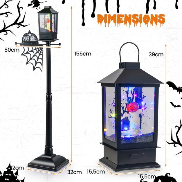 155 cm Halloweeni lambipost, heliaktiveeritud, mustade lumeefektidega - must