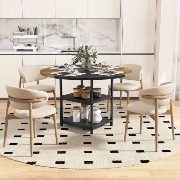 120 cm Dining Table with 2-tone Color-blocked Design-Black