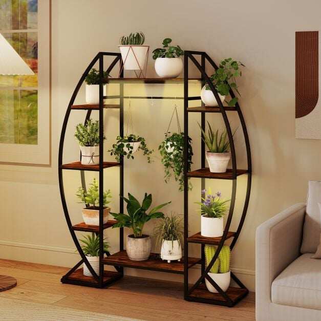 160CM Tall Indoor Plant Stand with Grow Lights-Coffee 160CM Tall Indoor Plant Stand with Grow Lights-Coffee