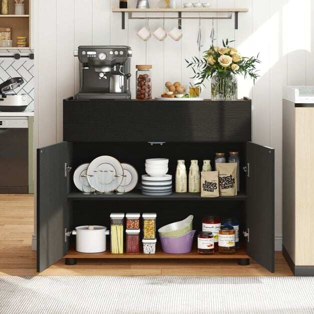 Kummut buffet-kapp panipaigaga, puidust kohvibaari laud 1 sahtli ja 2 uksega, must