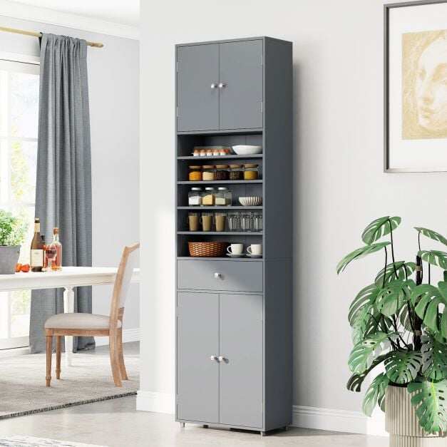 Tall Bathroom Storage Cabinet with Drawer and Adjustable Shelves-Grey Tall Bathroom Storage Cabinet with Drawer and Adjustable Shelves-Grey