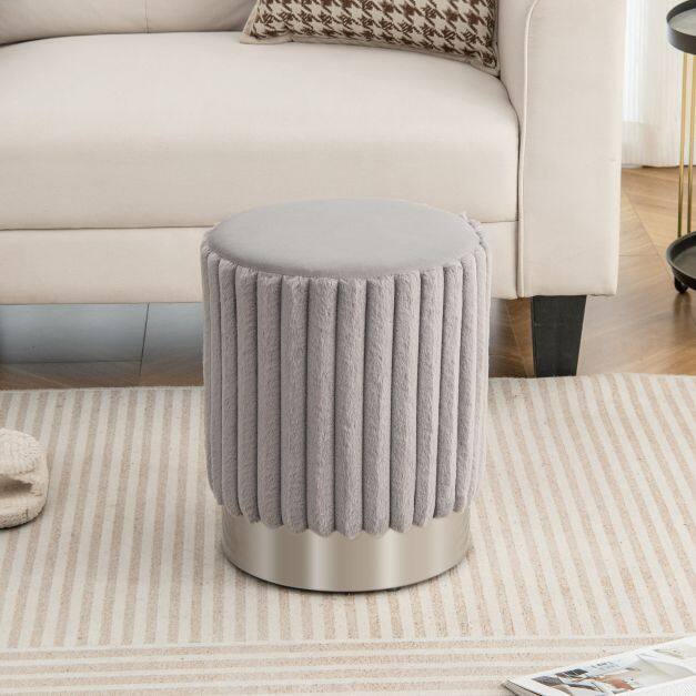 Upholstered Footrest Stool with Decorative Vertical Tufting and Heavy-duty Metal Base-Grey Upholstered Footrest Stool with Decorative Vertical Tufting and Heavy-duty Metal Base-Grey