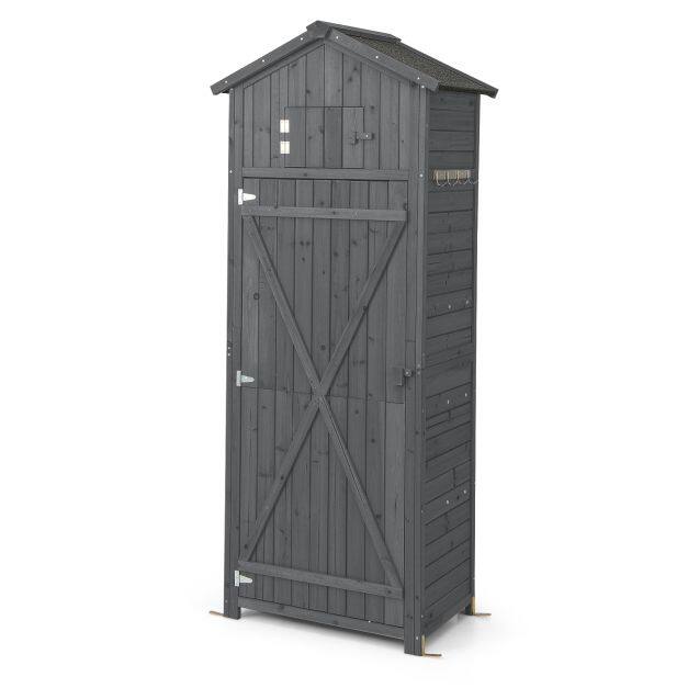 Veekindel puidust aiakapp katusega, aiakuur kokkupandavate riiulite ja 8 konksuga, 75 x 50 x 180,5 cm, hall