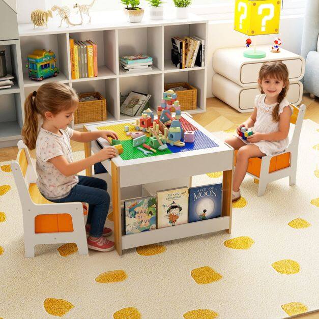 Kids Table and 2 Chairs Set Multifunctional Activity Table with Reversible Tabletop-Natural Kids Table and 2 Chairs Set Multifunctional Activity Table with Reversible Tabletop-Natural