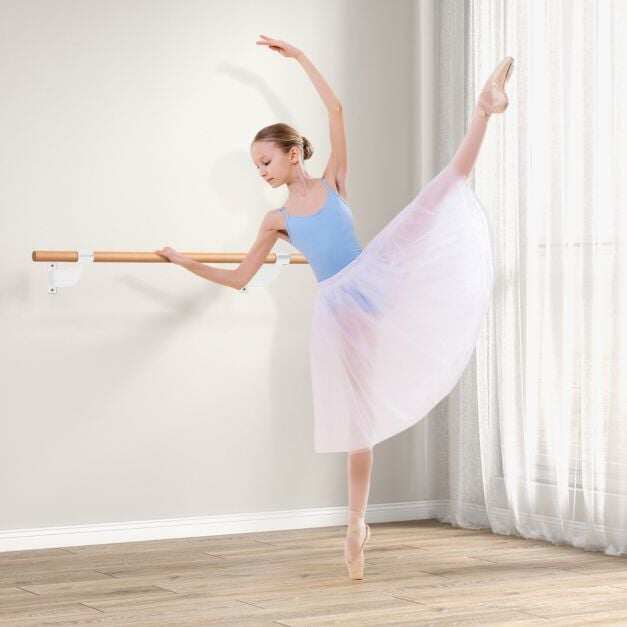 120 cm seinale kinnitatav pöögipuidust balletilatt - valge