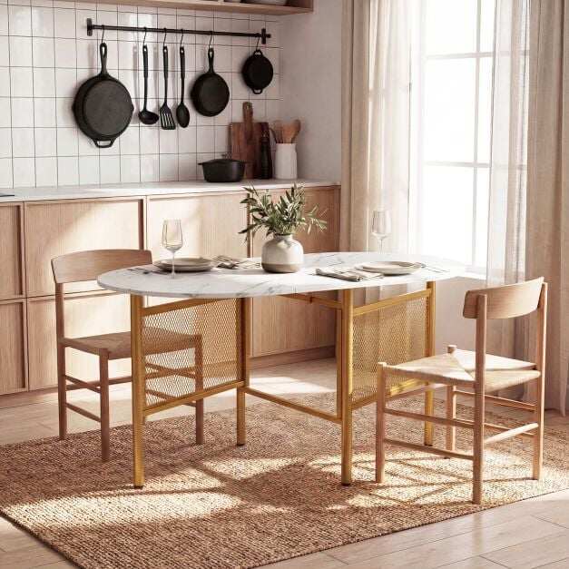 150 cm kokkupandav söögilaud allaklapitava lehega 6-8 inimesele - valge