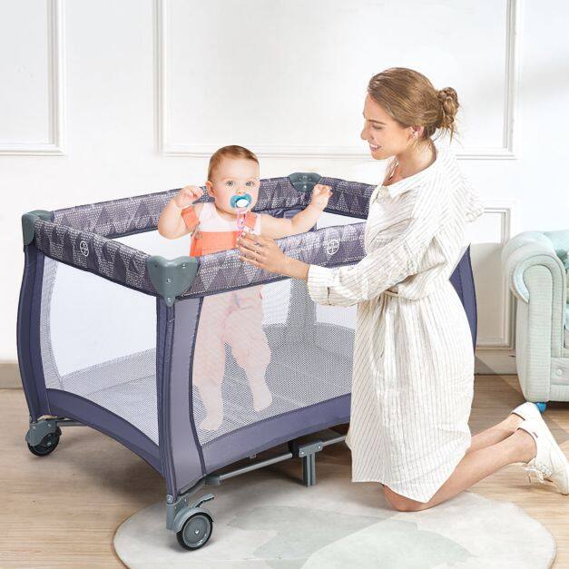 3 in 1 Convertible Bassinet Cot with Changing Table and Toy Bar-Grey 3 in 1 Convertible Bassinet Cot with Changing Table and Toy Bar-Grey