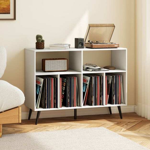 Vinyl Record Stand 3-Tier Turntable Stand with Storage Shelf for Vinyl Records Storage Table with 5 Metal Legs White Vinyl Record Stand 3-Tier Turntable Stand with Storage Shelf for Vinyl Records Storage Table with 5 Metal Legs White