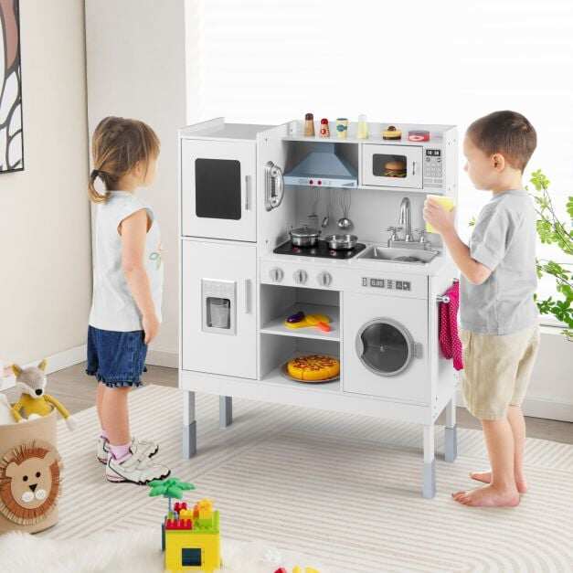 Wooden children's kitchen with 16 play accessories for children aged 3 and up. 83 x 29 x 103 cm, white.