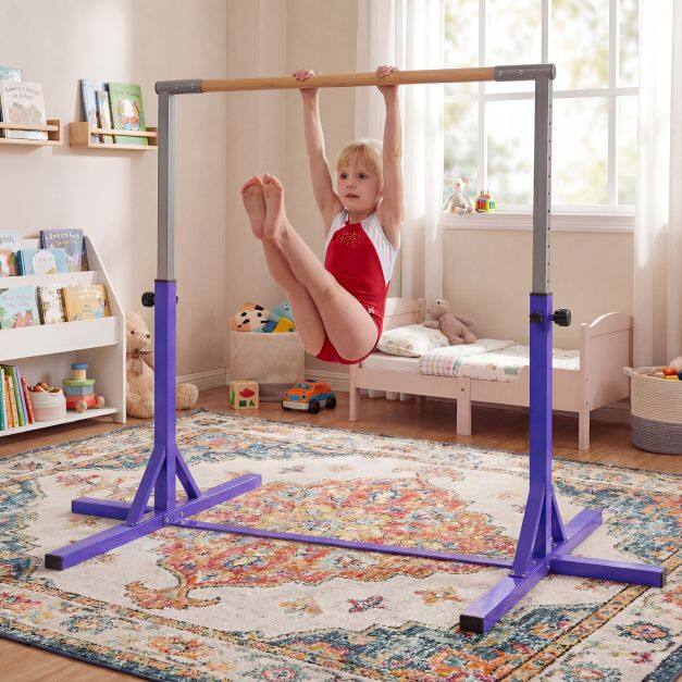 Võimlemiskang, horisontaalne kang 12 kõrguse reguleerimisvõimalusega vahemikus 85-145 cm, lilla
