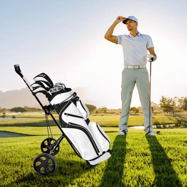 Kokkupandav kahe rattaga kokkupandav golfikäru tulemustabeliga - must
