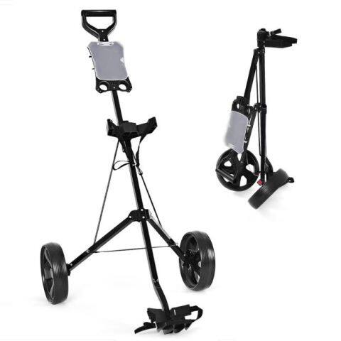 Kokkupandav kahe rattaga kokkupandav golfikäru tulemustabeliga - must