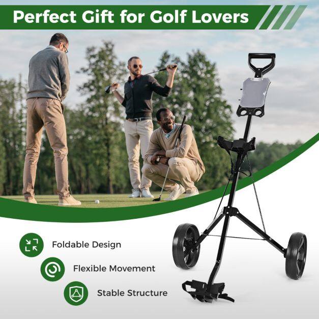 Kokkupandav kahe rattaga kokkupandav golfikäru tulemustabeliga - must