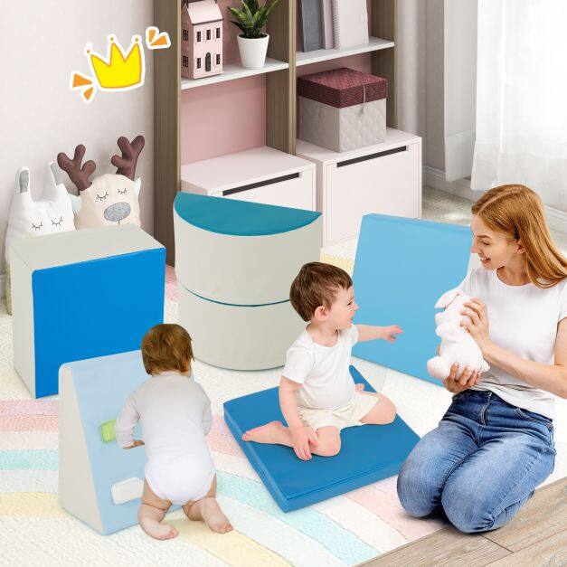 6-osalised laste vahtplastist ehitusklotsid ronimiskividega ronimiseks ja roomamiseks. Pehmed ehitusklotsid, sinine.